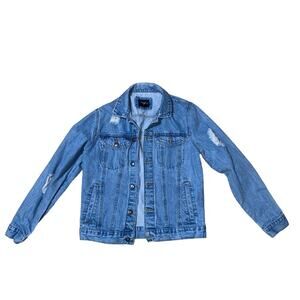 Forever 21 Men Lightwash Distressed Denim Jean Jacket with pockets size small